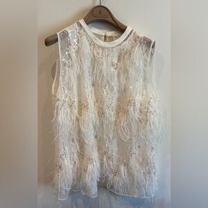 Brunello Cucinelli Sequin and Ostrich Feather Embellished Tank Top, Size M